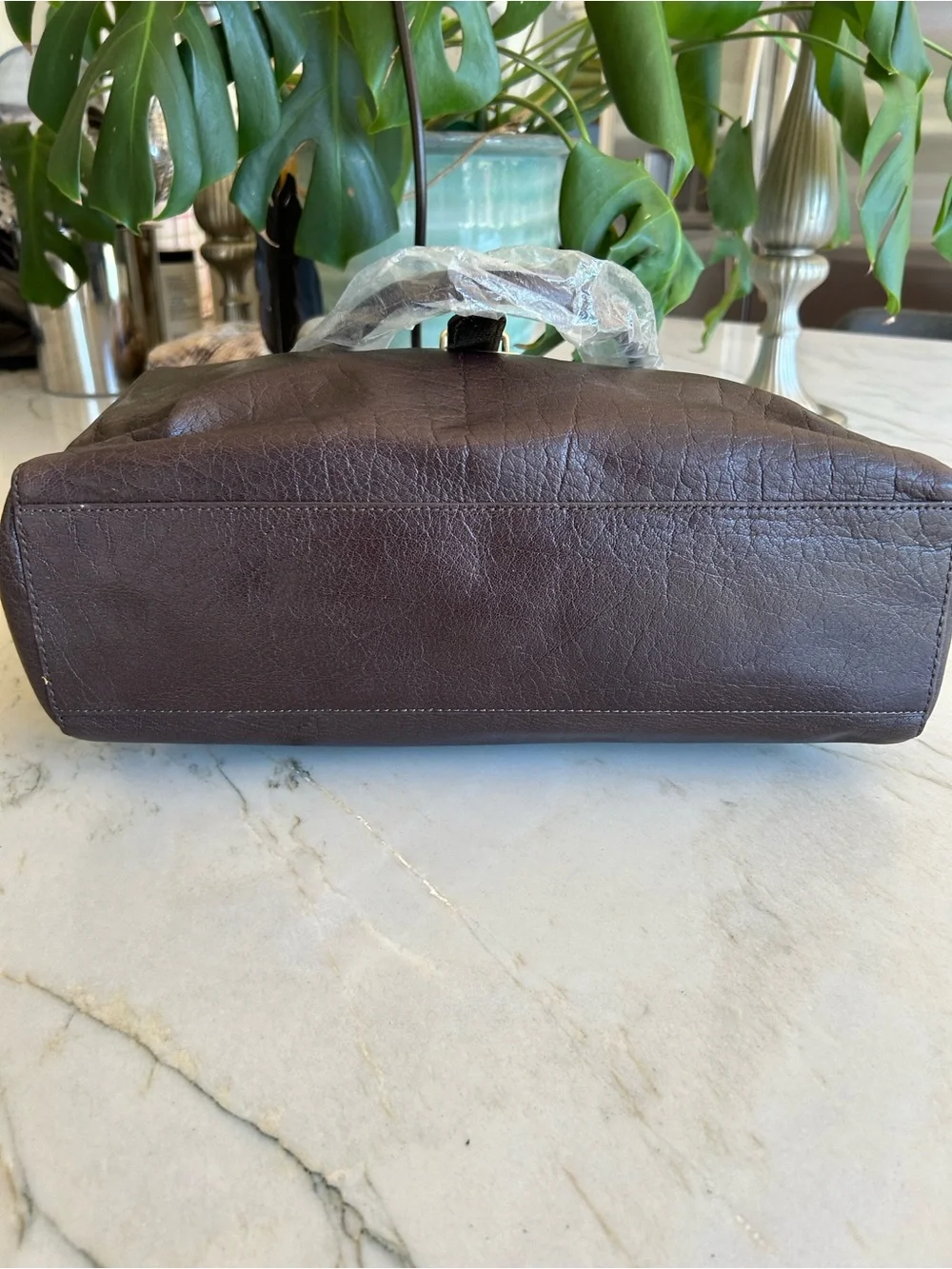 Foley + Corinna Dark‎ Brown Leather Top-Handle Satchel with Gold Hardware